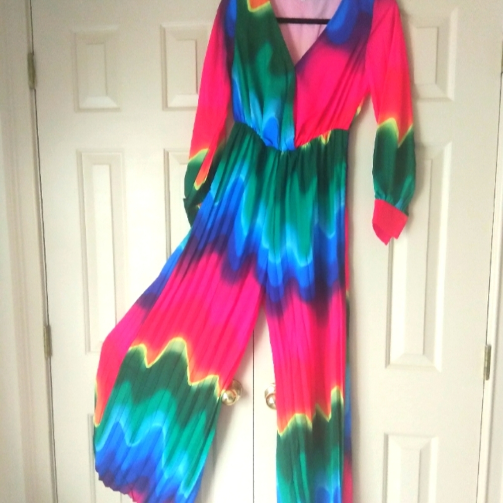 Relisting! One of a Kind Rainbow Pleated Leg Jumpsuit